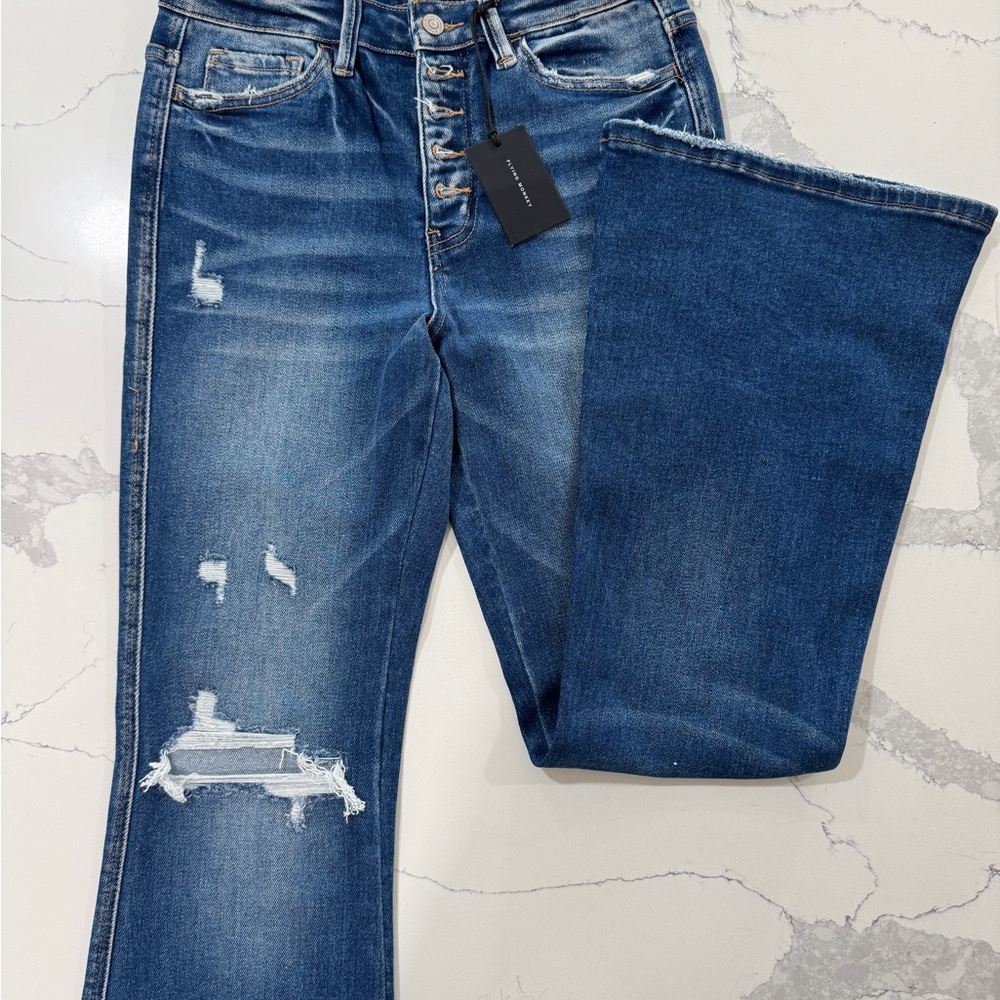Flying Monkey Dark Blue Distressed Flare Jeans